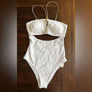 Aerie Cut Out One Piece Swimsuit White Gold Cheeky NWT Small